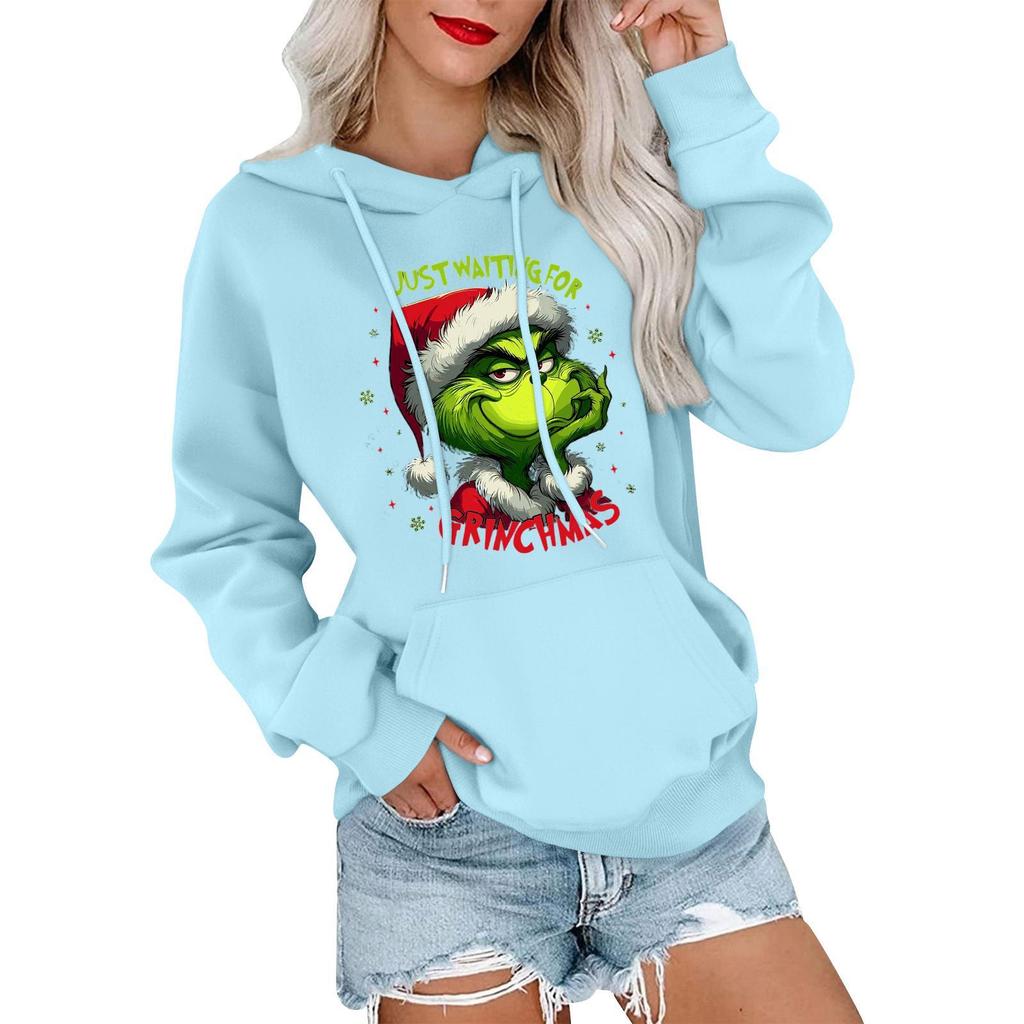 Women's Casual Comfortable Neck Hooded Long Sleeve Christmas Print Warm Sweatshirt
