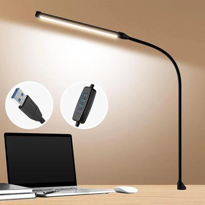 Новая светодиодная настольная лампа с зажимом, Eye-Caring Clip-on Lights Office, 3 режима, 10 уровней яркости, длинная гибкая гусиная ножка, металл