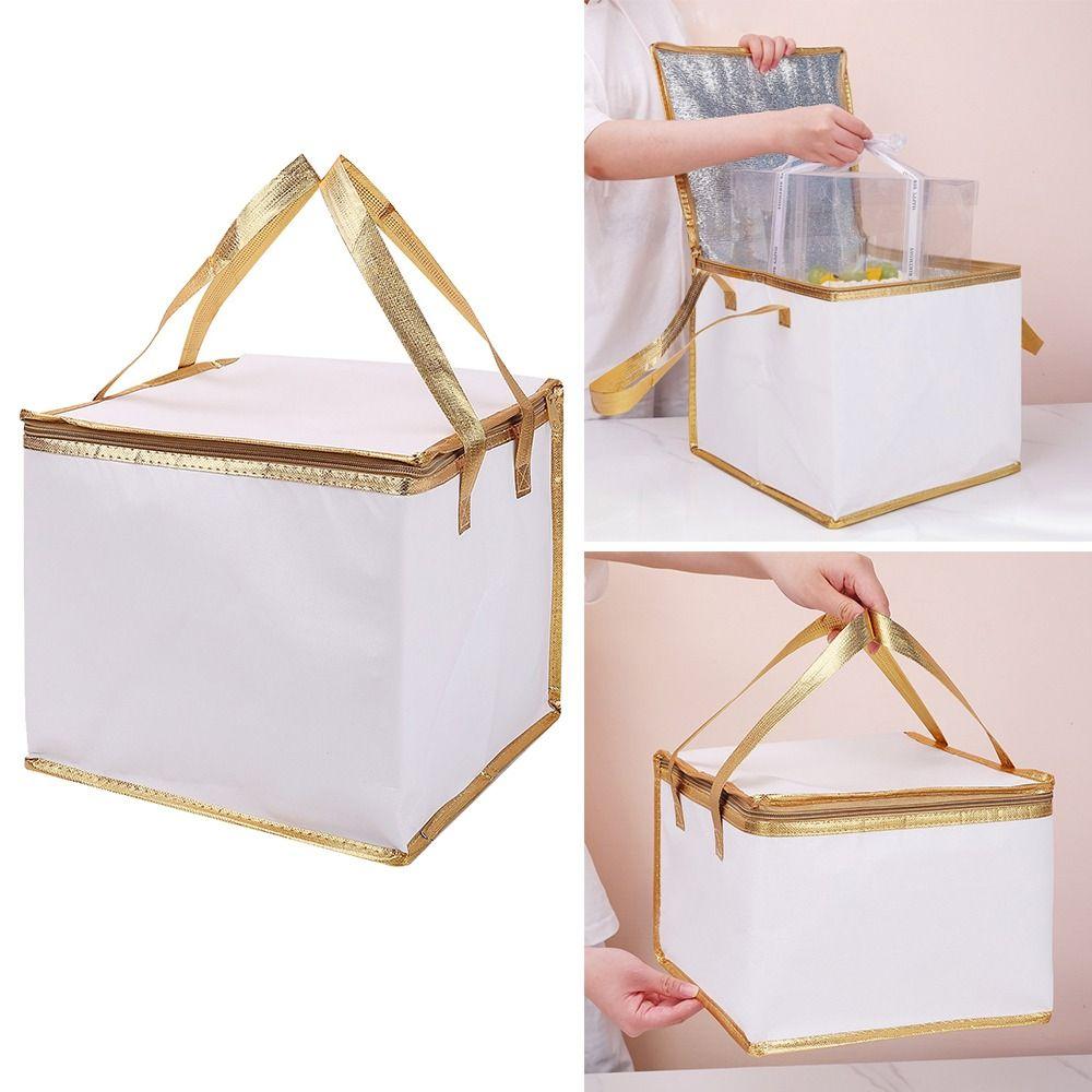 Reusable Aluminum Foil Tote Bag Zipper White Thermal Pizza Insulated Bag Insulated Thermal Cooler Bag
