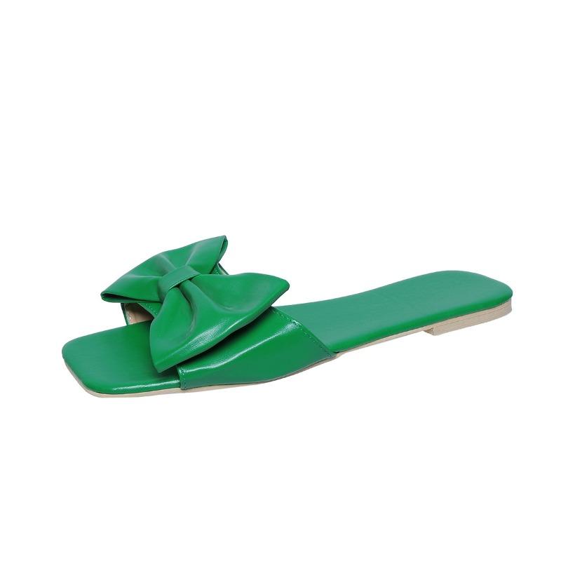 2024 Sandals Fashion Summer Plus Size One-line Solid Color Bow Flat Sandals Outdoor Beach Slippers Elegant Women Shoes