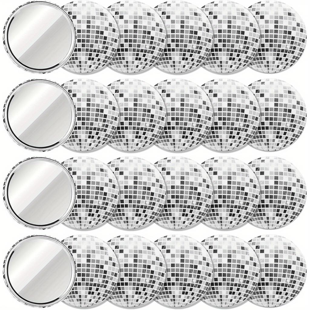 Portable Disco Ball Pocket Mirrors 20pcs, 6.91cm Round with Sparkling Silvery Frames for Parties