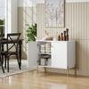 Living Room Sideboard, Double Fluted Doors, Adjustable Shelf, Steel Legs, 80 x 39.1 x 76 cm, White
