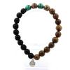Stones and Minerals. Congo Malachite Pearl Bracelet + Leopard Jasper + Matte Black Onyx + Made In France.