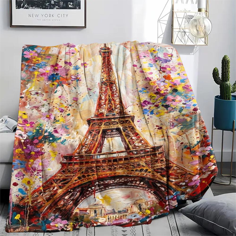 Paris Eiffel Tower Print Flannel Blanket, High quality Comfortable for All Seasons, Home Decor, Warmth and Comfort, Perfect for Christmas Gifts98