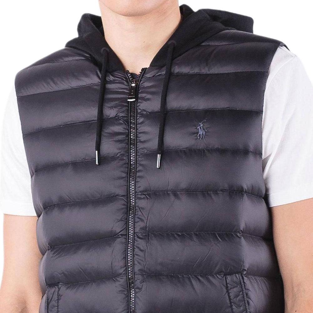 Polo Ralph Lauren Мужской жилет с капюшоном, вязаный, с вышитым логотипом Small Pony, color block, без рукавов, пуховый 710760726-002