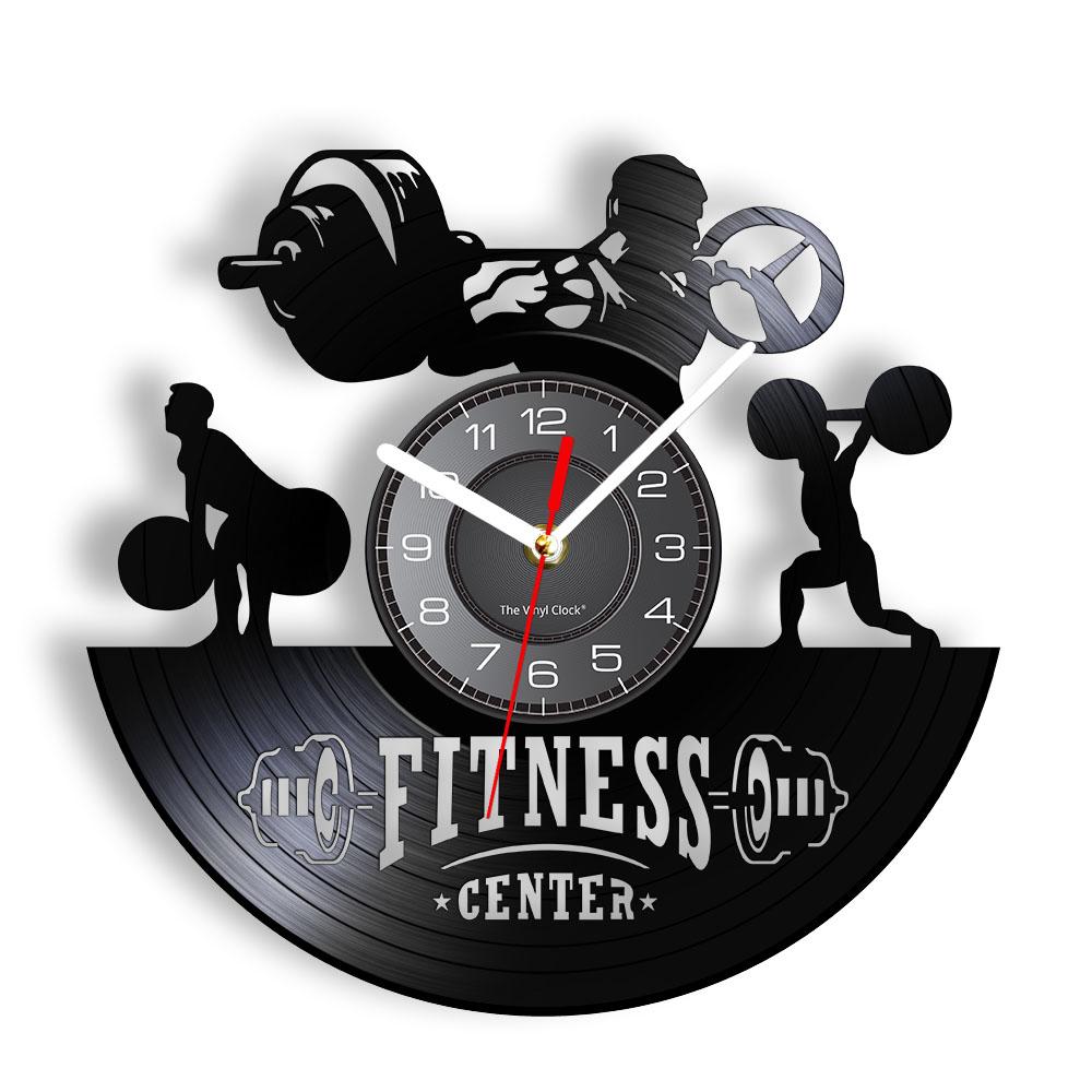Настенные часы со штангой для тренировок 'Без боли нет результата' Cross fit Мотивация GYM Фитнес Знак Настенный декор Часы из виниловой пластинки Подарок для него