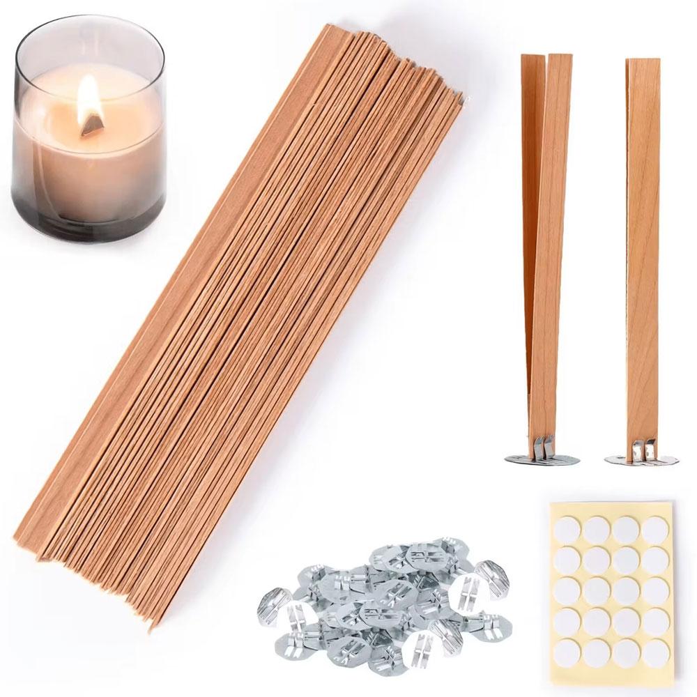 80PCS Candle Making Kit Candle Wicks with Bases A Sheet Nano Dots Glue Luxury Candle Wooded Wicks Scented Accessories DIY Gifts