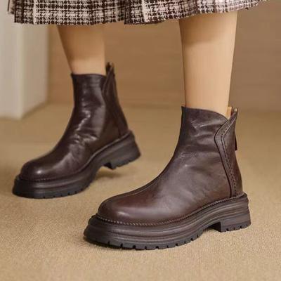 Винтажные ботинки челси из овчины с круглым носком, зимние, теплые, на среднем каблуке, слипоны, суперзвезда, европейский дизайнер, ботильоны