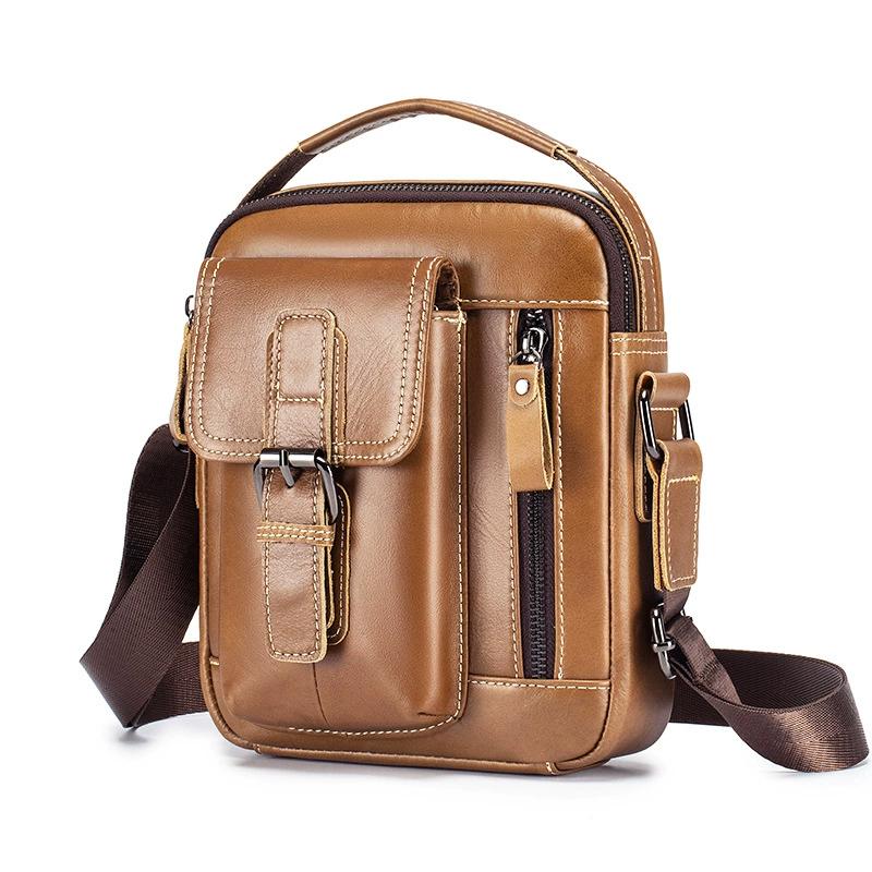 LAOSHIZI Men's Genuine Leather Shoulder Bags High Quality Tote Fashion Business Man Messenger Bag Big Size Top Layer Cowhide Bags For Man