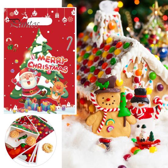 20Pcs Christmas Gift Bag Festive Candy Cookie Bag Santa Claus Deer Pattern Packaging Bag for Holiday Decor