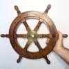45.72 Cm Wood Brass Sailing Ship Wheel Wall Decor