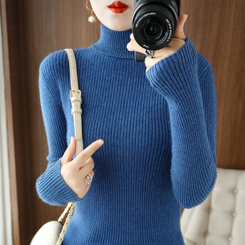 Women's Solid Color High Collar Long Sleeve Slim Fit Knit Sweater - Short & Warm for Autumn/Winter