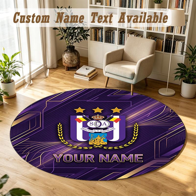 Round Rug Custom NameAnderlecht FC Pattern Non Slip Carpet Home Floor Decor