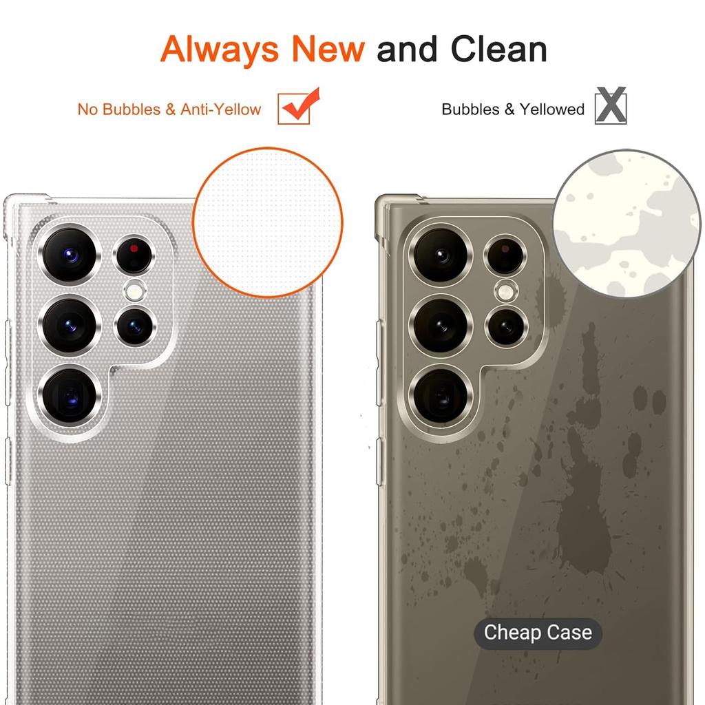 Прозрачный чехол для Samsung Galaxy S24 Ultra S23 FE S22 Plus + 5G S21 Мягкий бампер из ТПУ с защитой от пожелтения Slim Fit Полный защитный противоударный прозрачный чехол