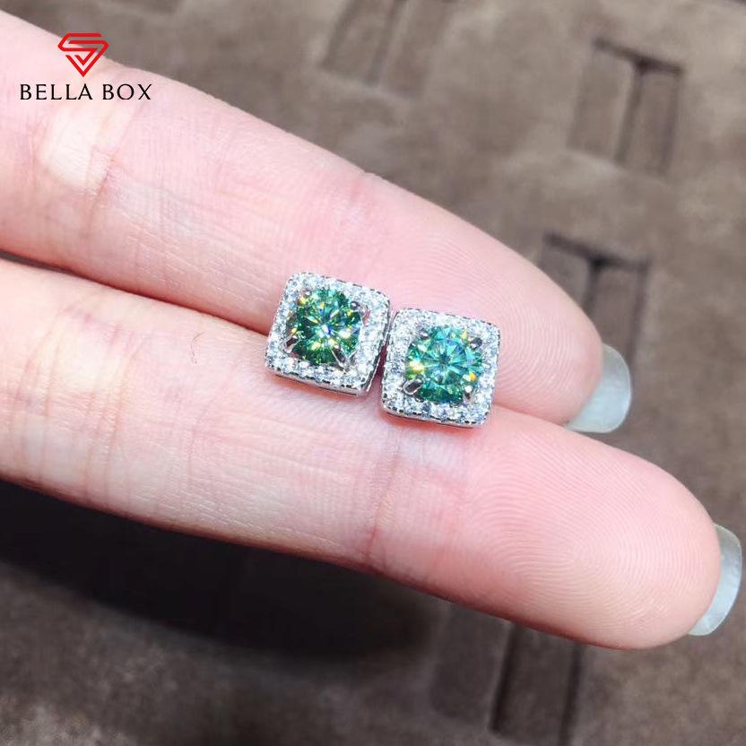 BELLA BOX Восемь сердец, восемь стрел, позолоченные, имитация PT950, сине-зеленые, квадратные серьги Mosan Drill Full Drill для девушки, подарок на День святого Валентина