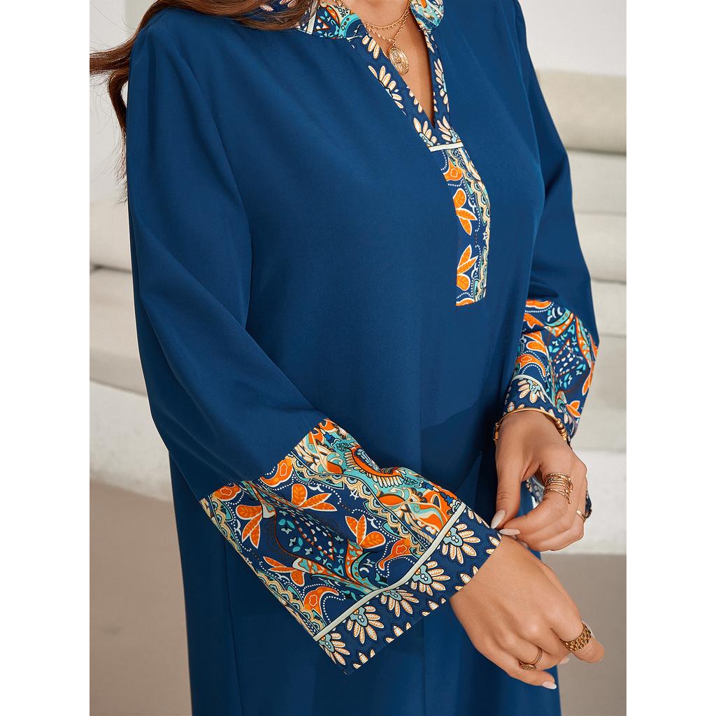 Eid Summer Print Dress Muslim Women Ramadan Abaya Long Dress Morocco Largos Dubai Turkey
