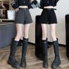 Женские новые шерстяные шорты для осени и зимы, утепленные, с высокой талией, повседневные брюки-ботфорты А-силуэта с широкими штанинами