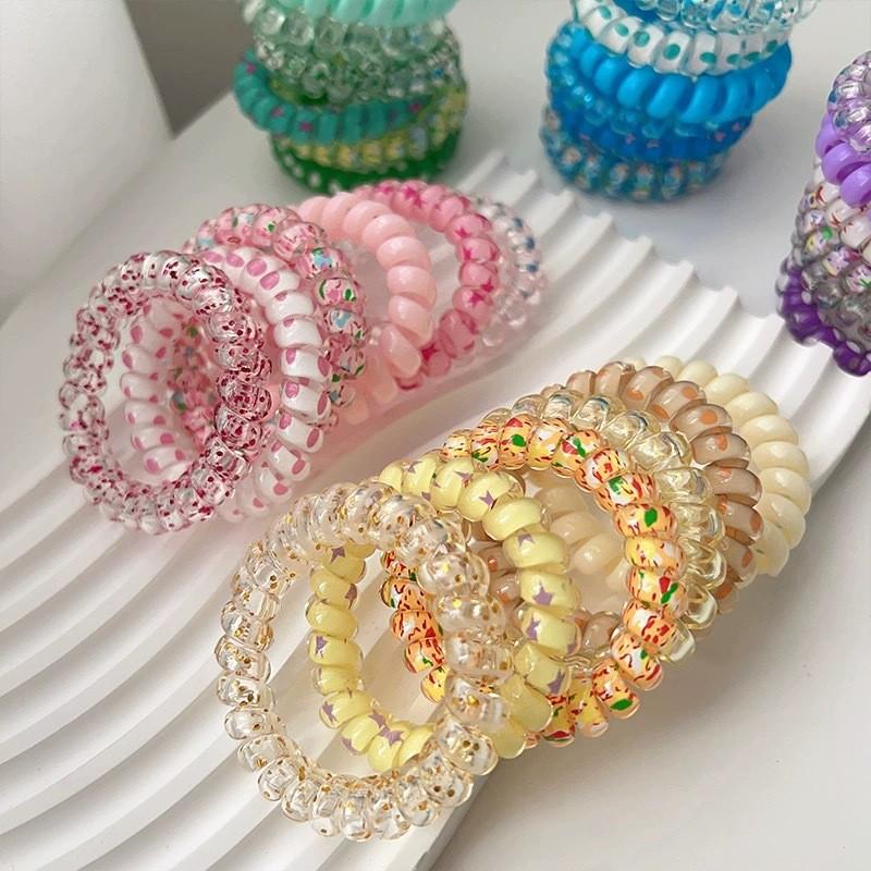 6Pcs/Set Women Fashion Telephone Wire Elastic Hair Band Colorful Printed Spiral Cord Rubber Band Hair Ties Hair Accessories Gift