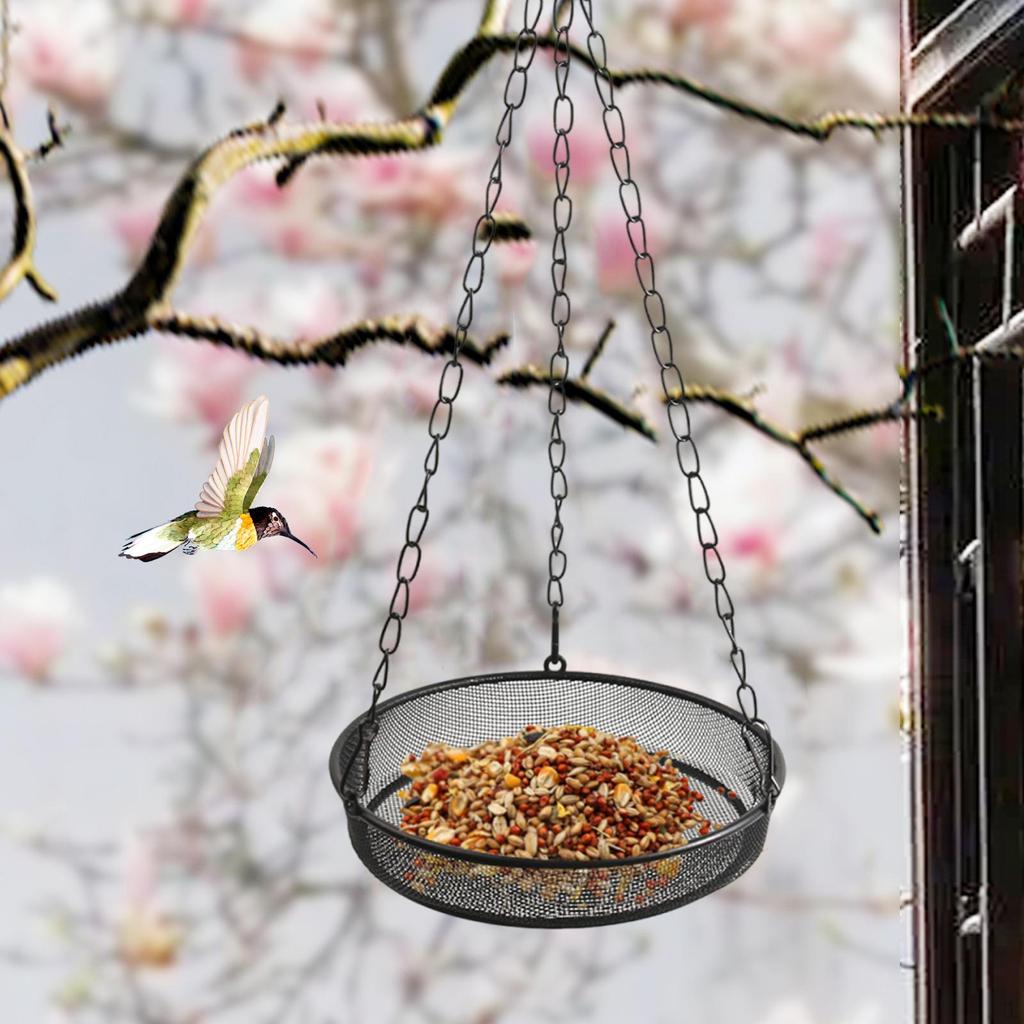 Hanging Bird Feeder Adjustable Chain Iron Waterprood Versatile Food Platform Metal Mesh for Balcony