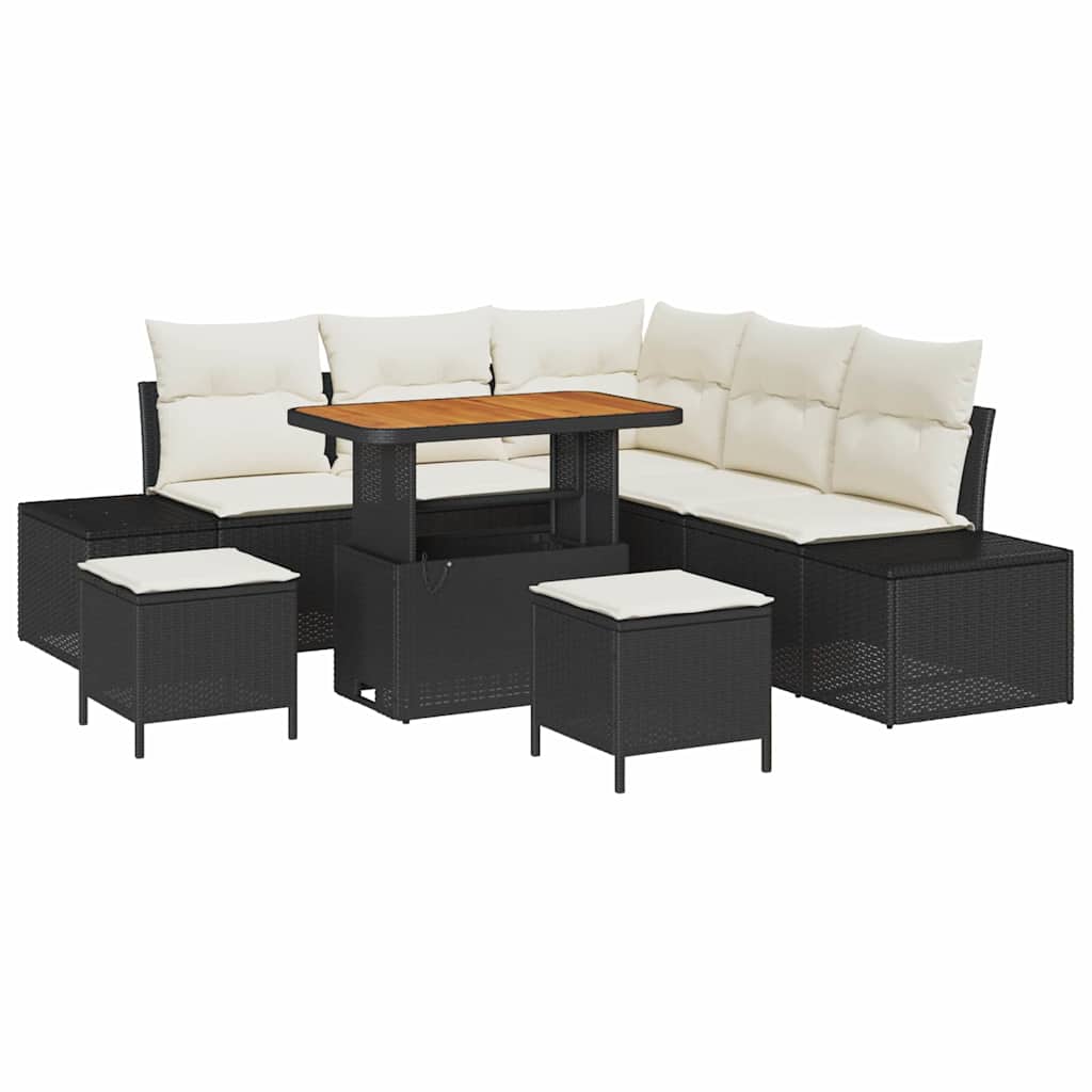Garden Sofa Set with Cushions 8 pcs Black Poly Rattan