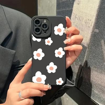 Чехол для iPhone 16 Чехлы iPhone 17 15 11 12 13 14 Pro Max XR 16E 15 Plus Черный Стильный Дизайн с Цветочным Узором Чехол для Телефона