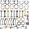40pcs/set Mixed Titanium Steel Body Piercing Jewelry Tongue Lip Eyebrow Nose Ring Stud Piercing Kit Belly Button Rings