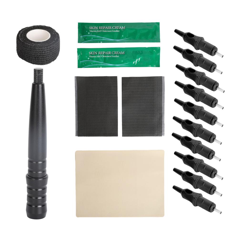 Набор для татуировки, алюминиевая ручка для татуировки и 10 шариковых картриджей с тренировочной кожей