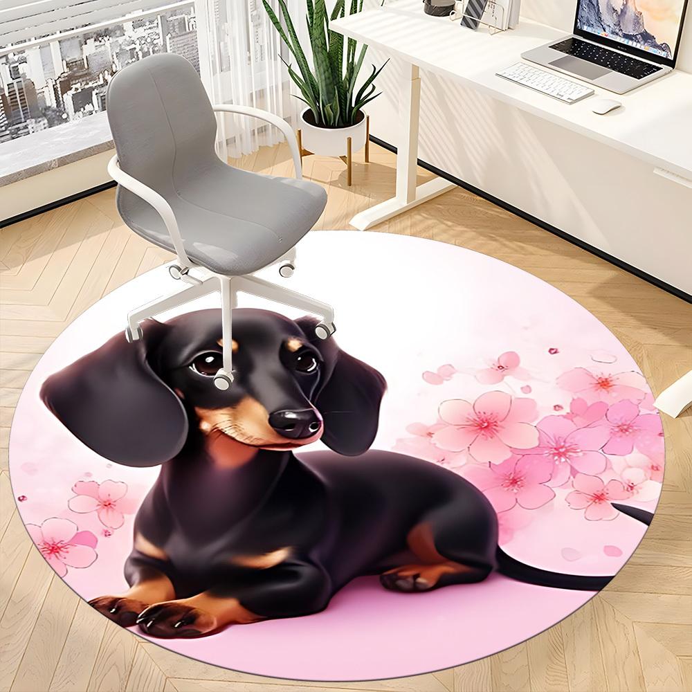 1pc Dachshund Pattern Office Round Rug, Non-slip, Soft and Durable Office Rug for Interior Decoration, Perfect for Office,Decoration yy260204015
