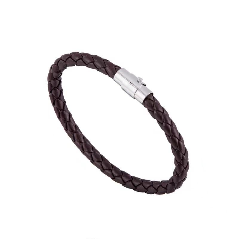 Leather Rope Woven Bracelet Leather Couple Bracelet Unisex Women Men Braided Leather Steel Magnetic Clasp Bracelet Handmade