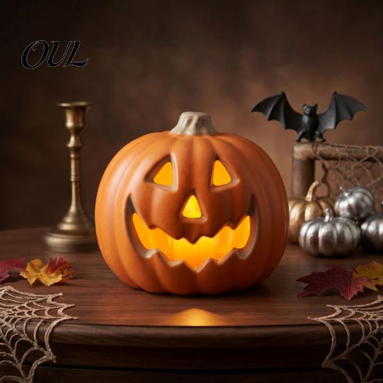 Halloween Party Lighting LED Pumpkin Lantern, Scary Face Glowing Plastic Durable Lantern Lamp, Battery Operated Table Ornament for Home Decor Creative