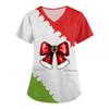 Women's Christmas Printed Uniform Work Uniform V-Neck Pocket Protective Work Uniform