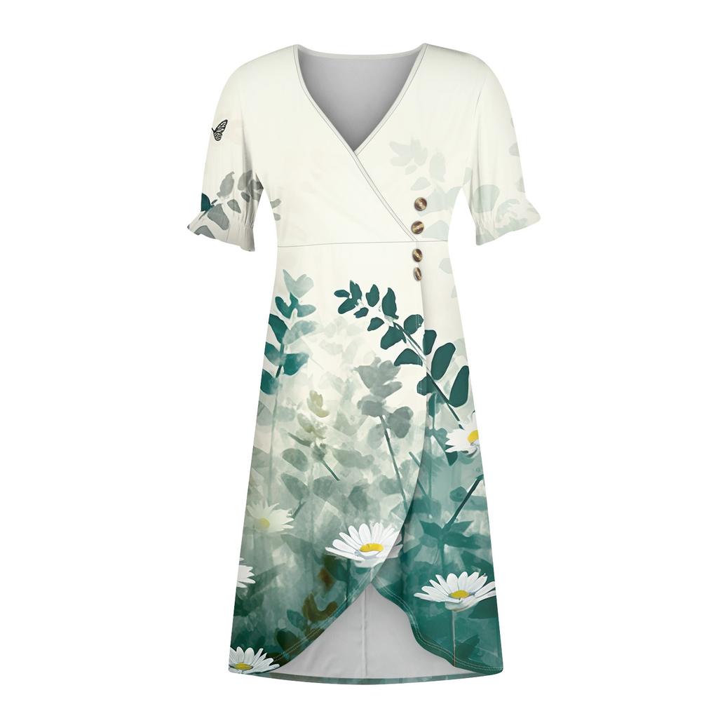 Пляжные платья для женщин, весна-лето, элегантное платье с запахом и V-образным вырезом в стиле бохо, струящееся гавайское платье макси с рюшами