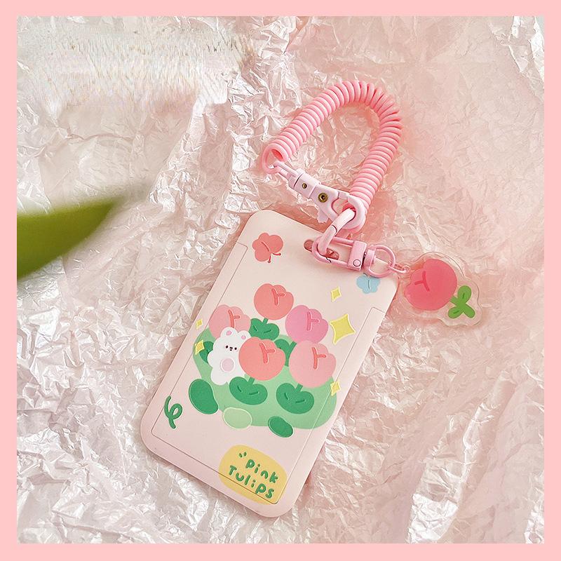 Чехол с мультяшным принтом, идентификационная бирка, чехол для рабочей карты с эластичным ремешком на запястье, держатель для бейджа, чехол для деловой карты доступа