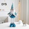 Christmas Doll Ornament Plush Standing Santa Claus Reindeer Snowman Figure with Telescope Leg Blue Gnome Doll Toy for Tree Fireplace Window Table
