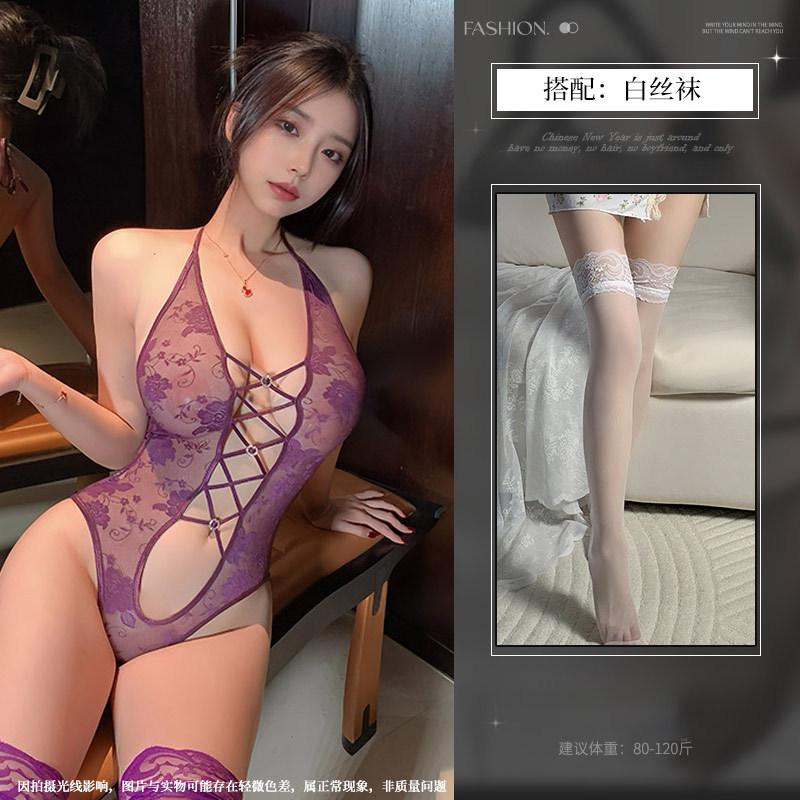 Sexy neck free lace onesie waist perspective temptation empty tight sexy lingerie women