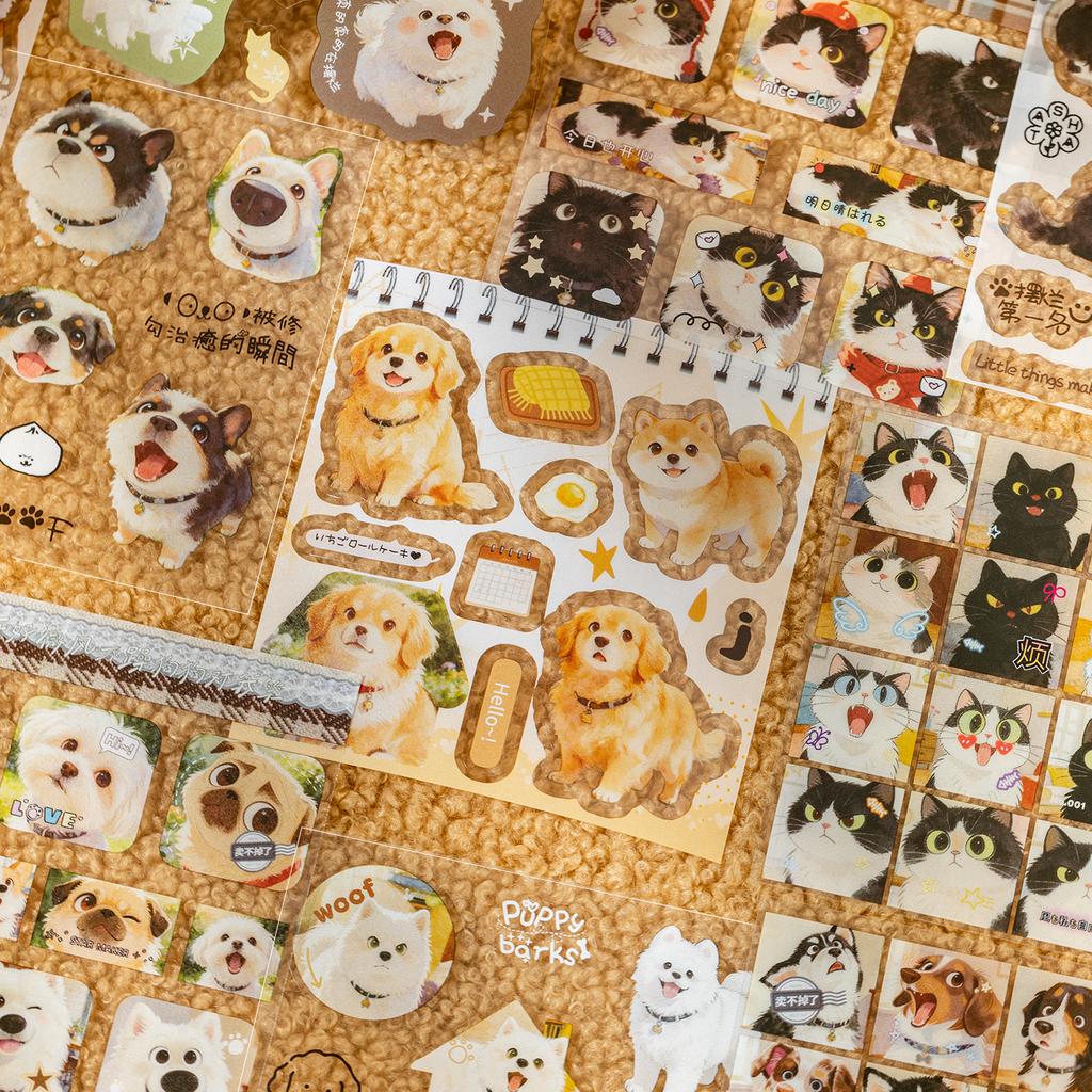 20sheets Hairy Diary Series Kawaii Ins Cartoon Cat and Dog Die Cutting Sticker Book DIY Handmade Scrapbook Aesthetic Stationery