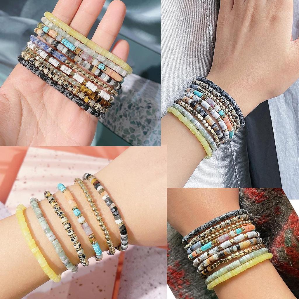 Разноцветные плоские круглые бусины-разделители из натурального камня для изготовления ювелирных изделий