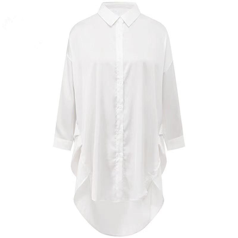 2025 Женская свободная ночная рубашка в стиле бойфренда, шелковисто-белая