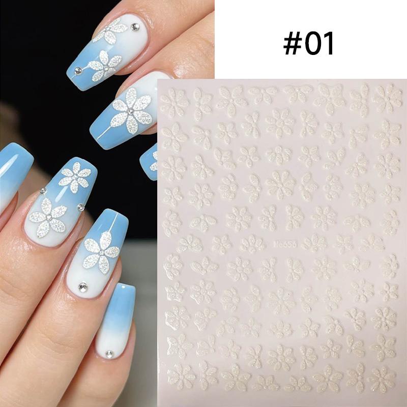 1pc 3D Pink Glitter Flower Nail Art Stickers Kawaii Sakura Daisy Nail Decals Self Adhesive Diy Spring Summer Nail Supplies