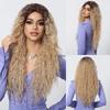 Blonde Curly Lace Frontal Wigs Brown Root Long Wavy Synthetic Hair Wigs Women Cosplay Party Lace Front Wig Heat Resistant Fiber