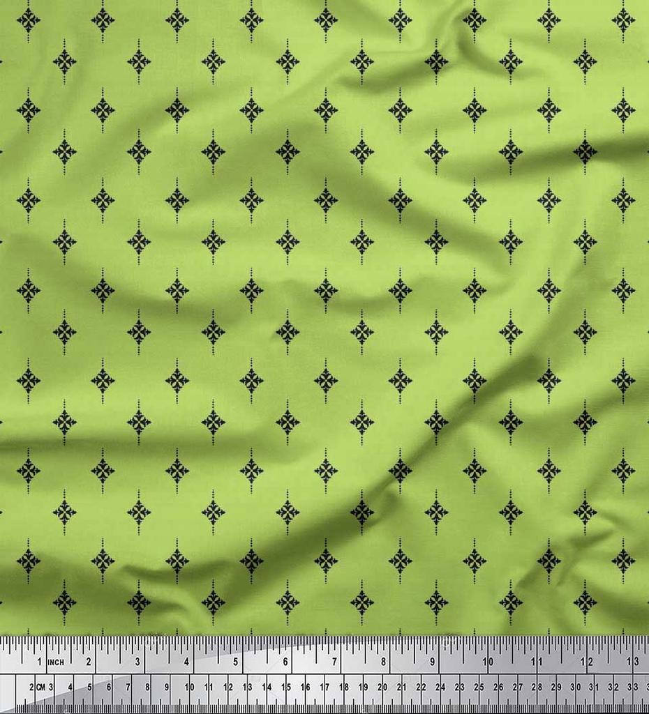 Soimoi Japan Crepe Satin Fabric Dot & Black Small Motif Shirting Decor Fabric Printed Metre 42 Inch