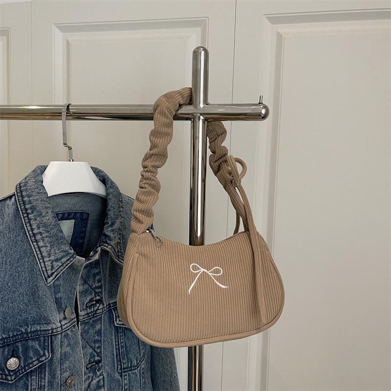 2025 Осень Женская Модная Плиссированная Сумка-тоут—Маленькая Квадратная Вышитая Бантом Сумка на Плечо и Подмышку