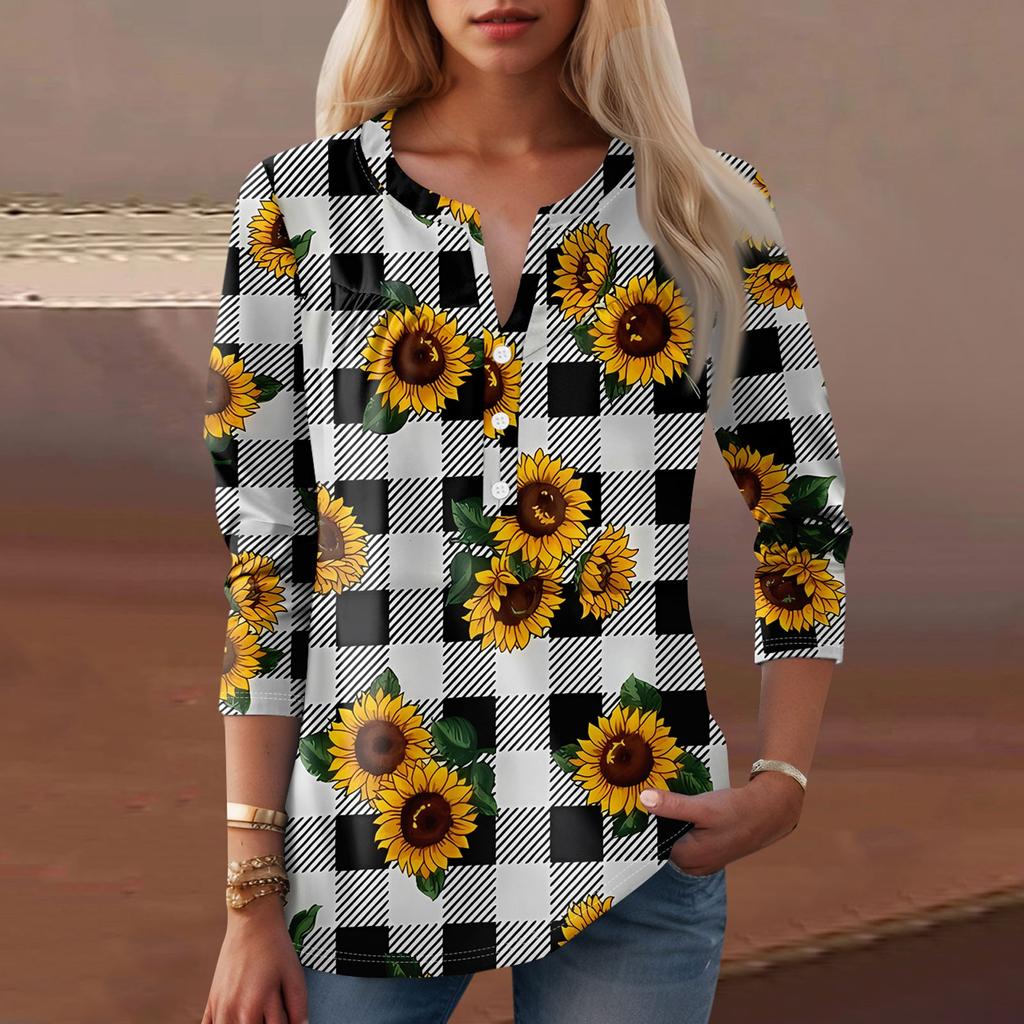 Women's Fashion Casual Long Sleeve Round Neck Floral Print Top