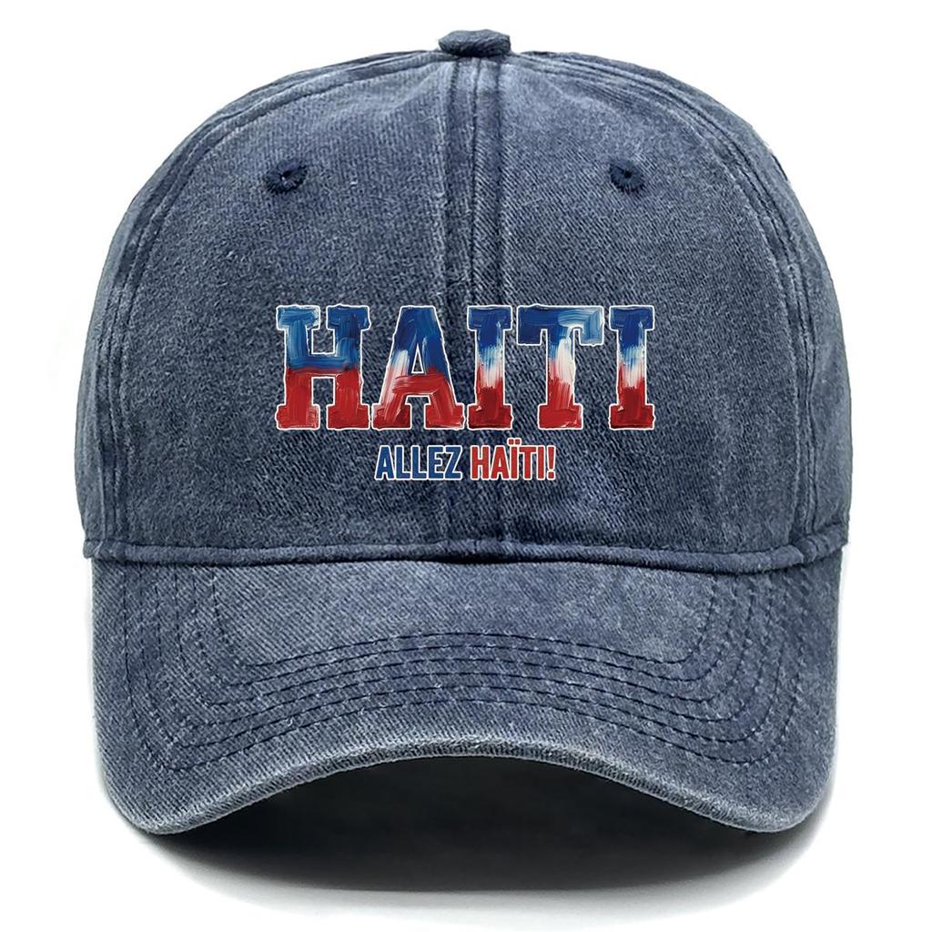 "HAITI" "ALLEZ HAITI" Flag Printed Sun Hat , Adjustable Baseball Cap Inelastic Sporting All-season Solid Color Sun Hat
