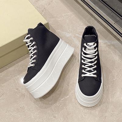 Женские парусиновые кроссовки на толстой подошве, на платформе, увеличивающие рост, весенний новый стиль, дышащие, с высоким верхом, повседневные, спортивные, одинарные