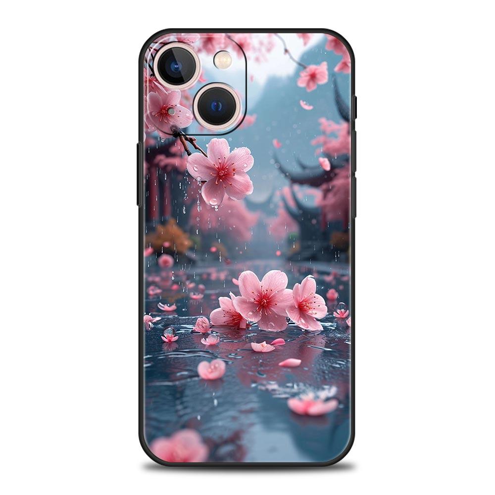 Розовый чехол с цветами сакуры на весну для iPhone 17 16 15 Pro Max 11 12 13 14 7 8 Plus SE 2020 X XR XS Мягкий черный