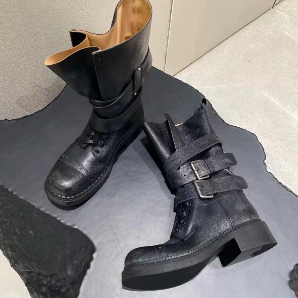 Мода Новый Стиль Кожаная Пряжка Ремня Рыцарские Сапоги Женские Модные Массивный Каблук Платформа Все Подходит Ботильоны Женская Повседневная Обувь