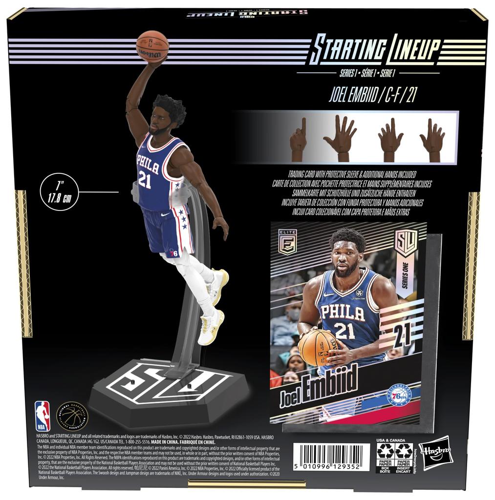 Hasbro Starting Lineup NBA Series 1 Joel Embiid 6-inch (15cm) Size Action Figure with Limited Panini Sports Trading Card Basketball F8184 Genuine