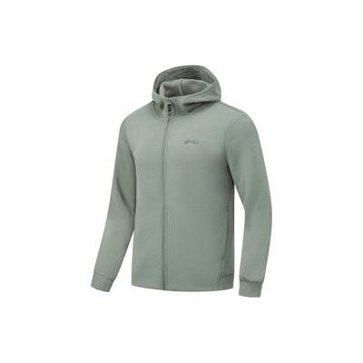 Li Ning Fitness Series однотонный теплый кардиган с капюшоном, мужская толстовка серо-зеленого цвета AWDT797-5