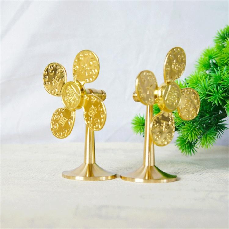 Brass Windmill Model Statue Luck Wealth Prosperities Metal Pinwheels Sculpture
